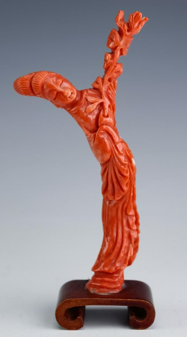Chinese Red Salmon Branch Coral Guan Yin Statue (1 of 4)