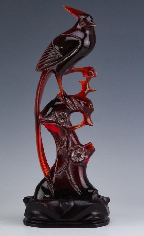 VTG Chinese Carved Cherry Red Resin Phoenix Statue (1 of 8)