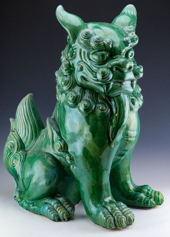 Large Chinese Green Glaze Pottery Foo Dog Statue (1 of 6)