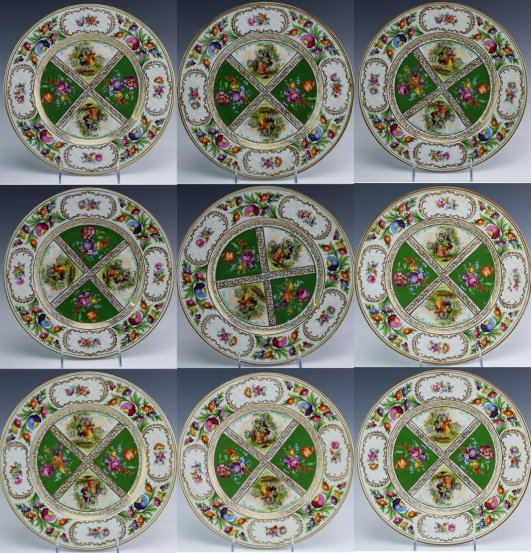 Set 9 Schumann Bavaria Floral Gilt Dinner Plates (1 of 10)