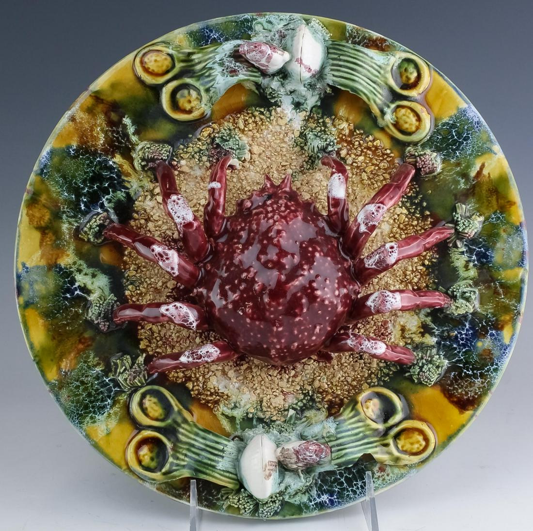 Italian Majolica Palissy Ware Crab Plaque Plate (1 of 6)