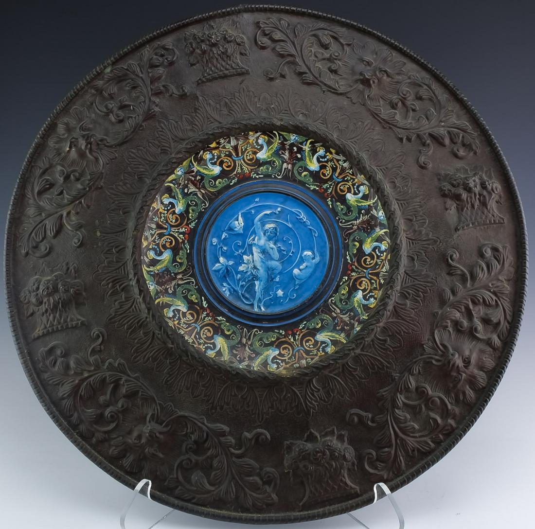 Montereau French Faience Copper Mounted Charger (1 of 5)