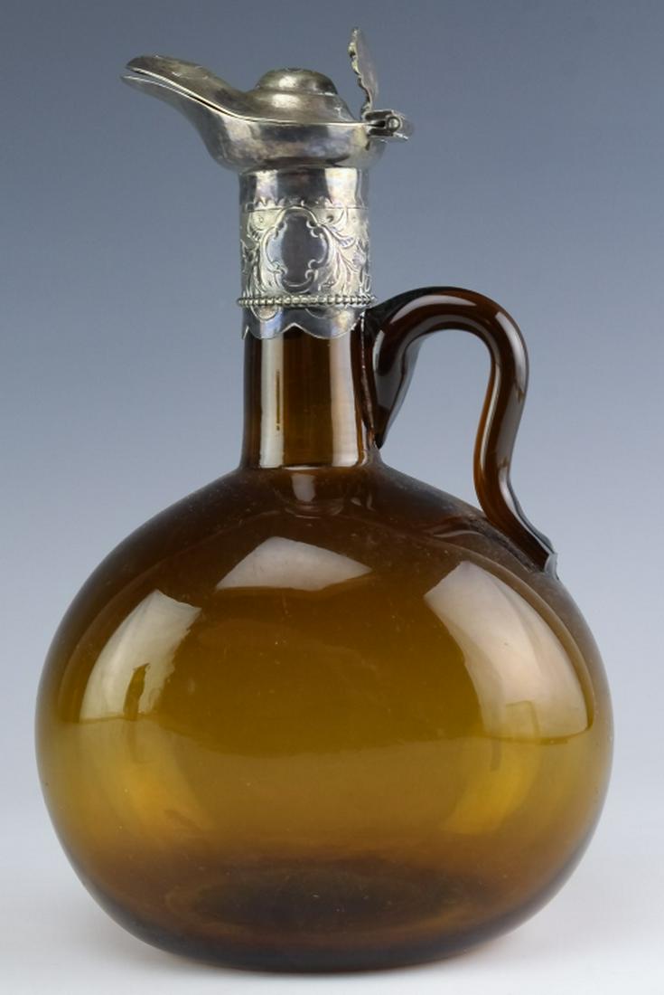 Antique Blown Glass Silver Plated Decanter Bottle (1 of 6)