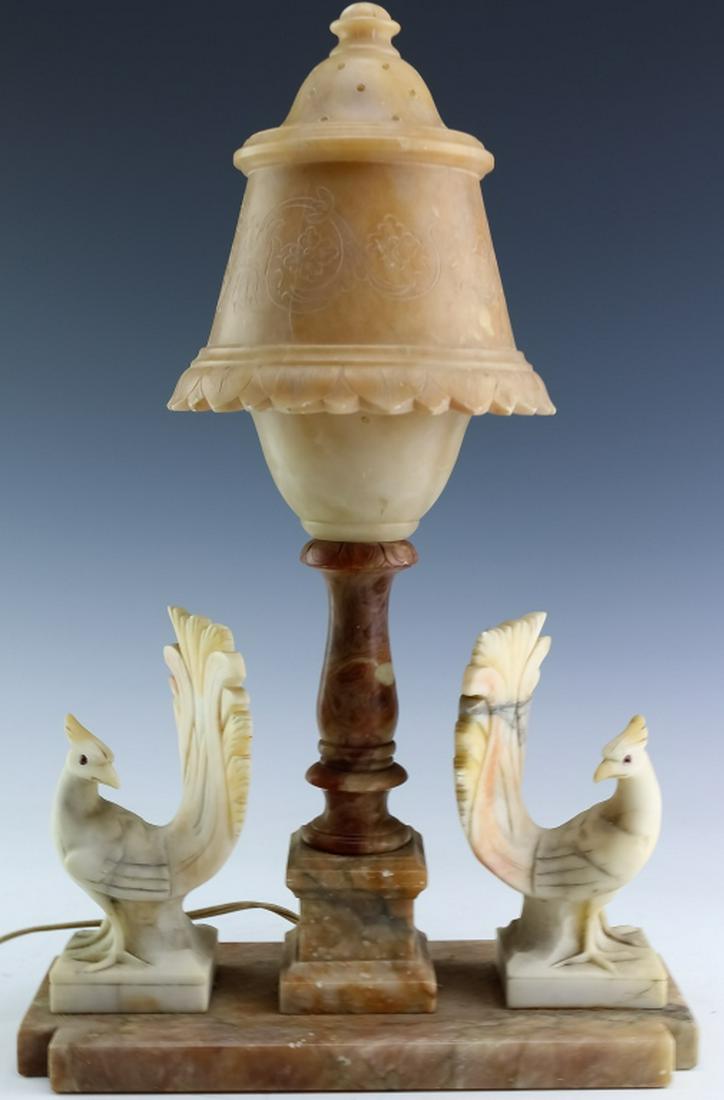 Vintage Alabaster & Marble Peacock Boudoir Lamp (1 of 4)