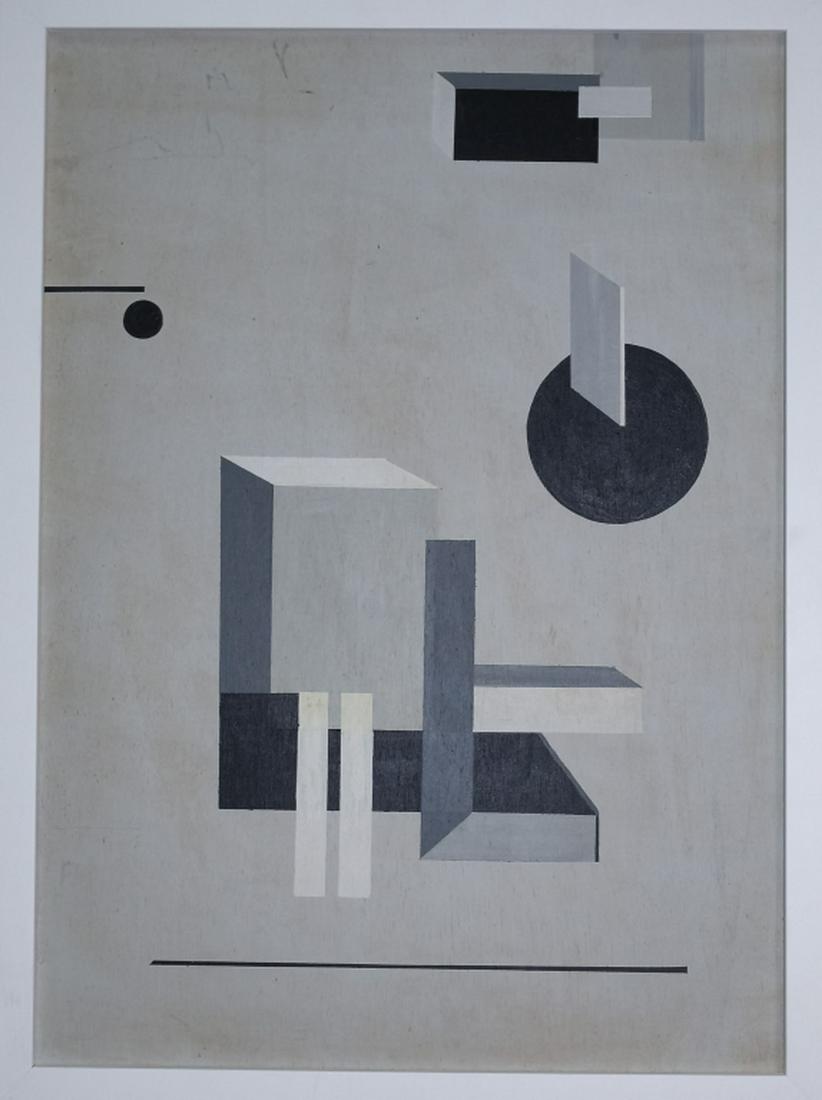 Signed Lissitzky Russian Geometric Oil Painting (1 of 3)
