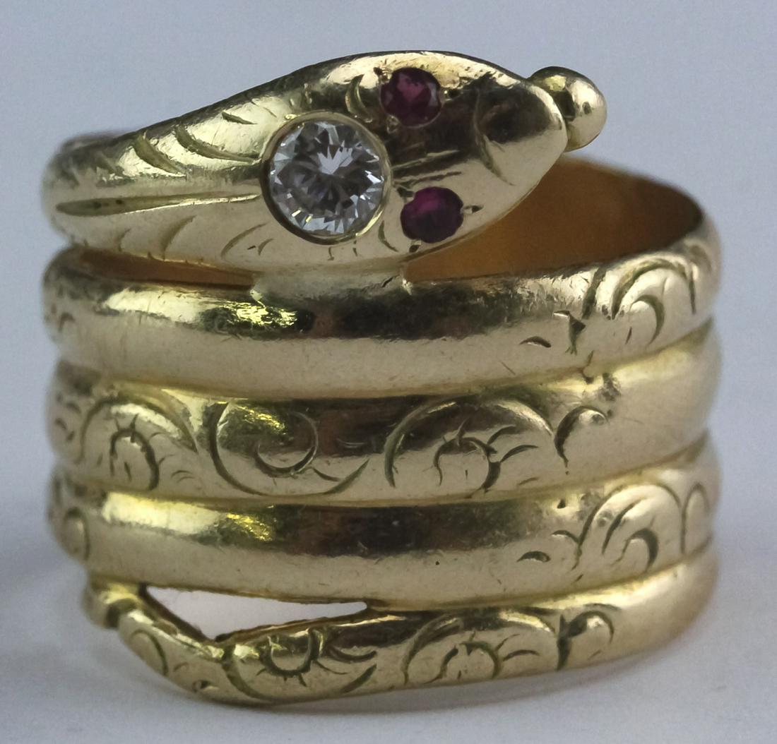 VTG 14k 5 Coiled Diamond & Ruby Snake Serpent Ring (1 of 4)