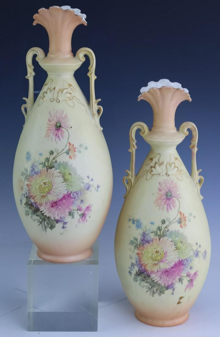 Pair Antique Floral Painted Double Handled Vases (1 of 5)