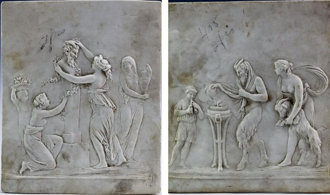 Pr Antique Satyr Figural Porcelain Relief Plaques (1 of 5)