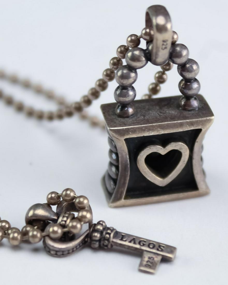 Signed Lagos Sterling Silver Heart Lock & Key 34" (1 of 6)