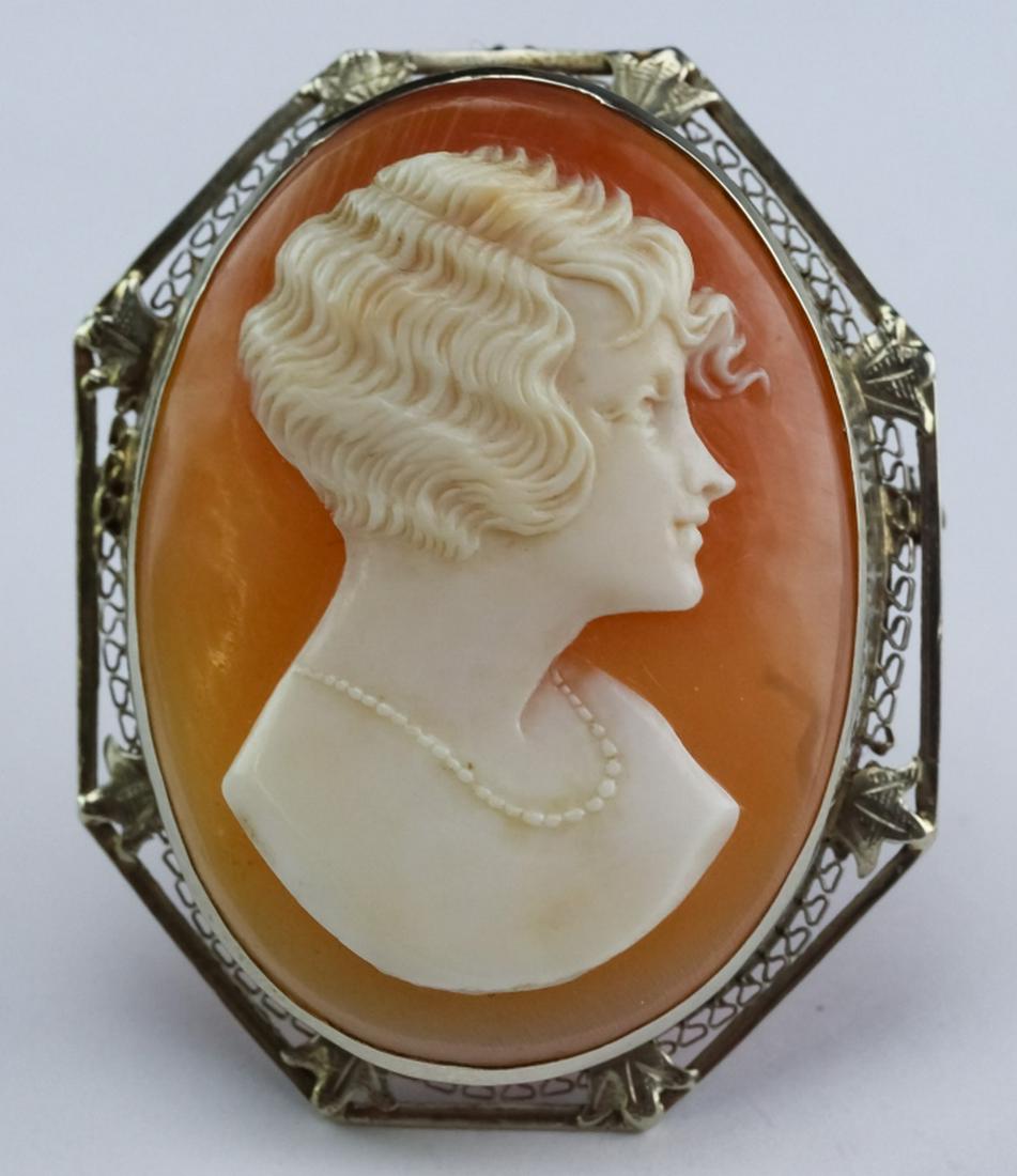 Vintage 14K White Gold Carved Shell Cameo Pendant (1 of 4)