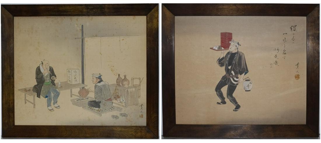 Pair Of Two Japanese Figural Paintings On Silk (1 of 9)