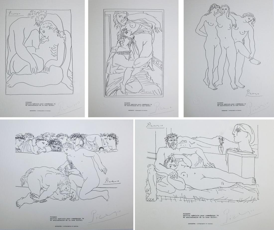 After Pablo Picasso Set 5 Eiffel Tower Lithographs (1 of 6)