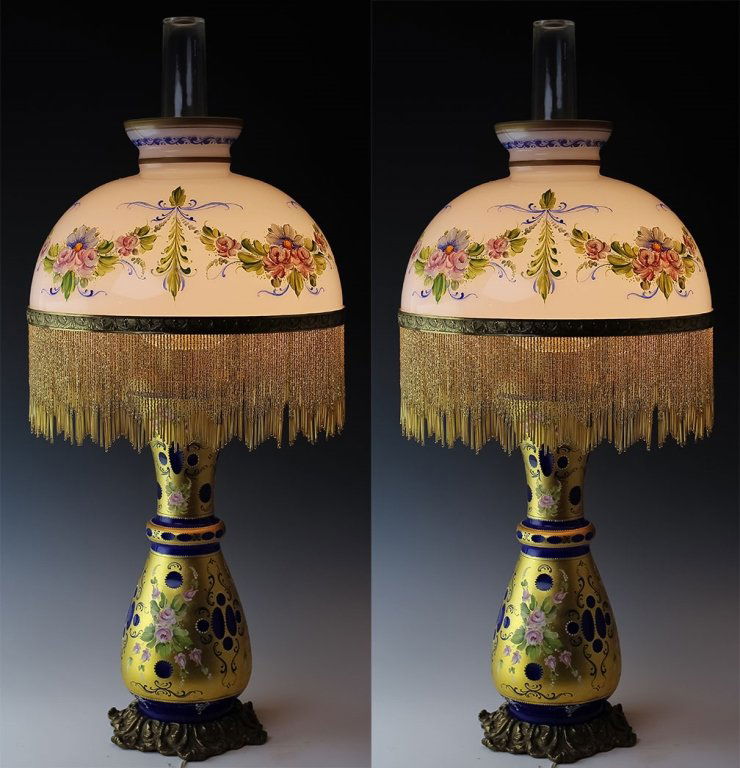 PR Bohemian Gilt cut to Cobalt Glass Mushroom Lamp (1 of 5)