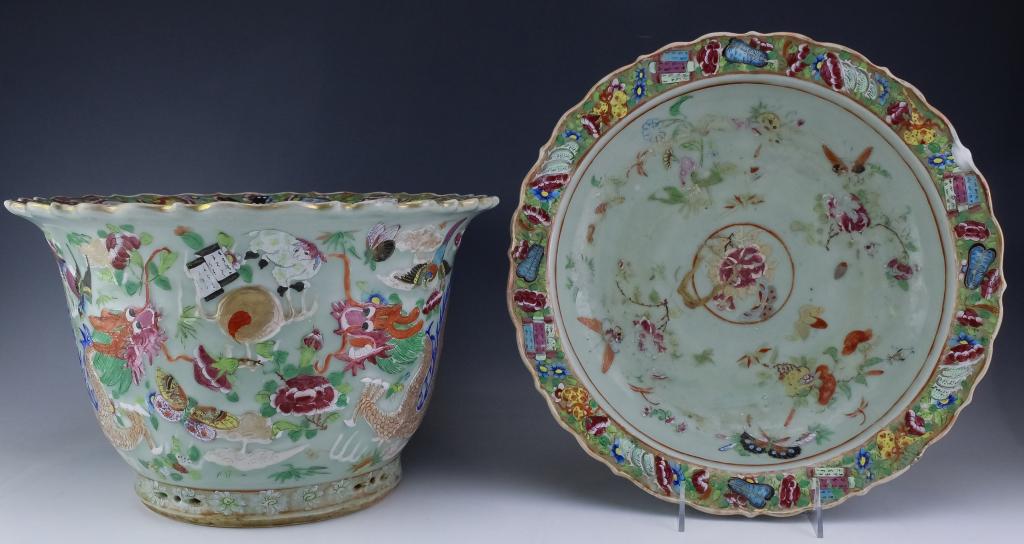 Chinese Celedon Famille Rose Canton Porcelain Planter (1 of 9)