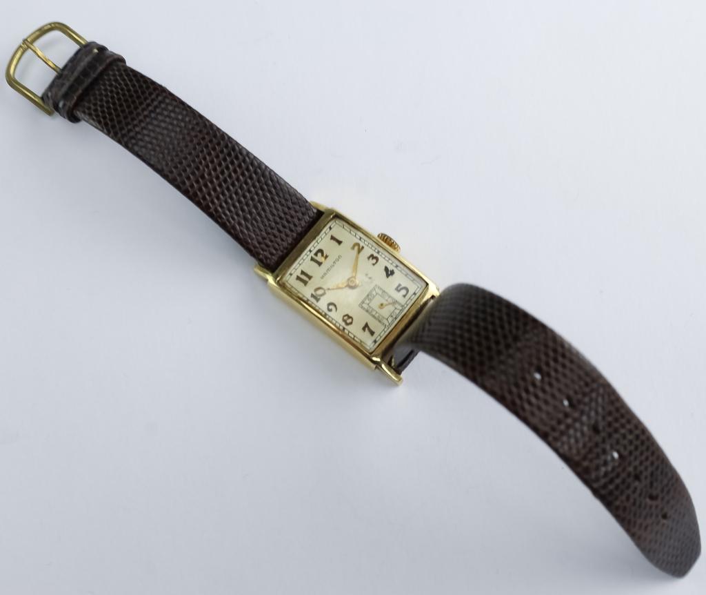 VTG Mens 14K Gold Hamilton 19J Tank Wrist Watch (1 of 6)