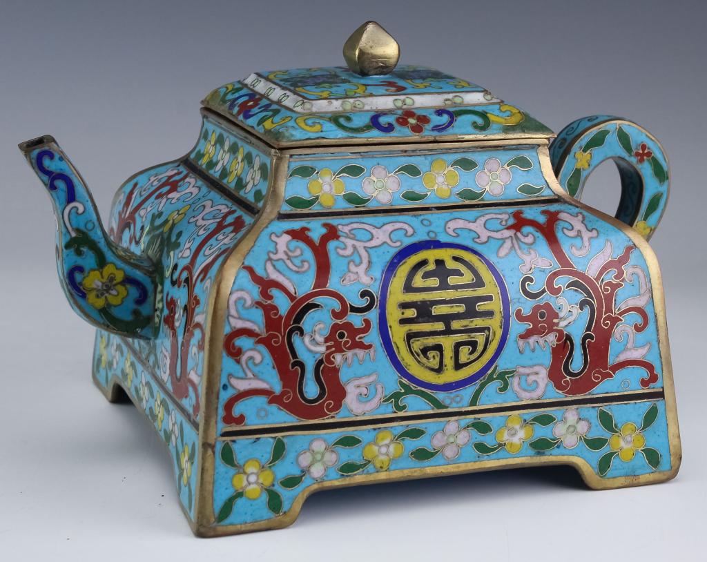 Chinese Bronze Cloisonne Enamel Dragon 9" Teapot (1 of 7)
