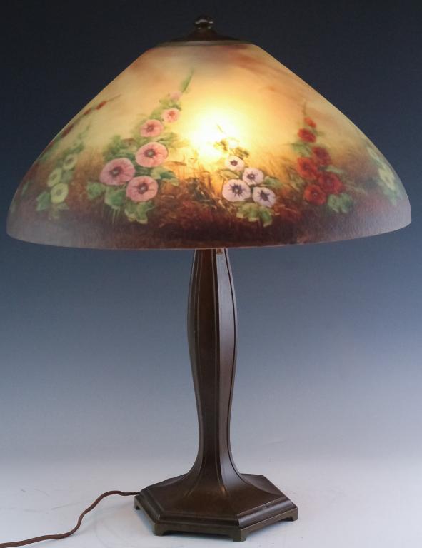 Reverse Painted Glass Shade Lamp Antique Reverse Painted Glass Shade
