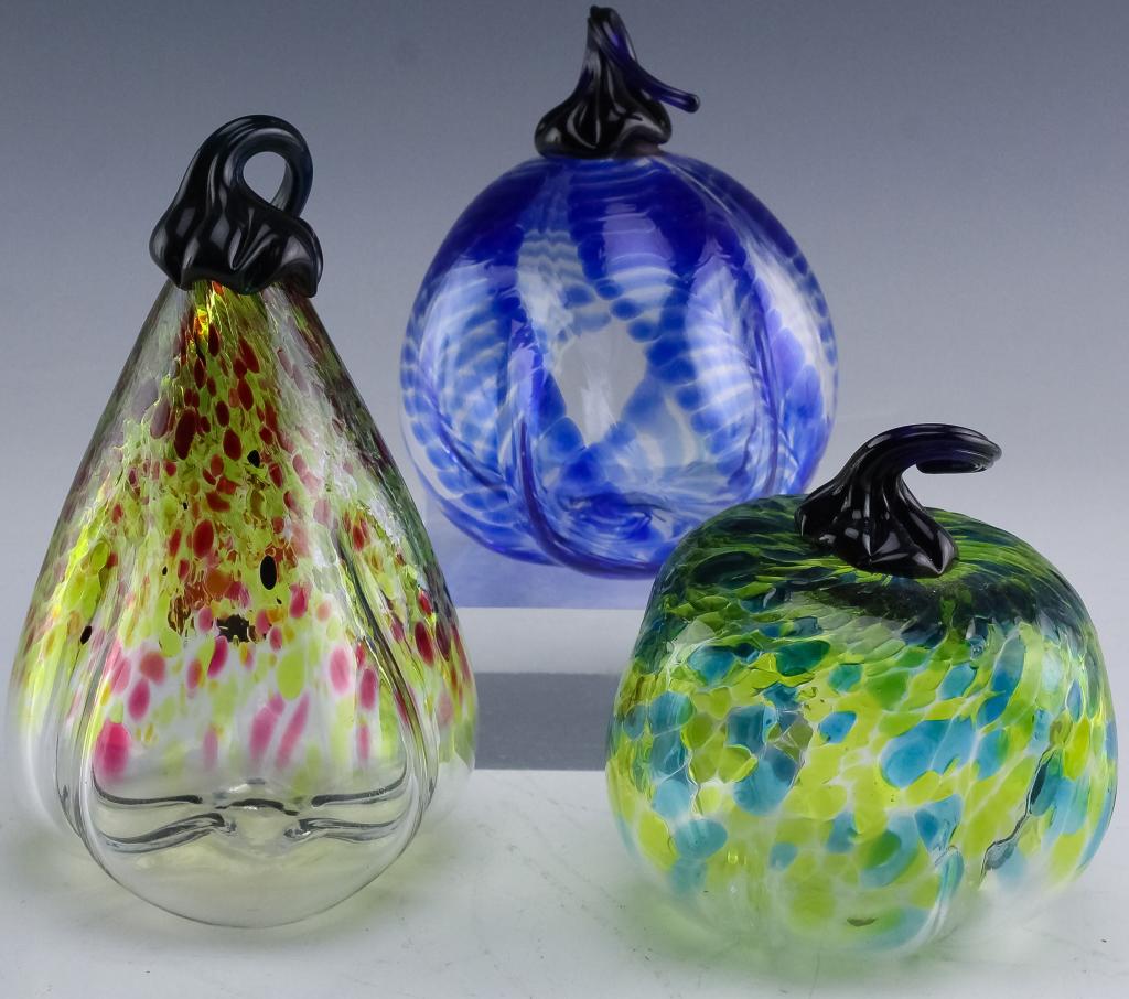 Lot 3 Artisan Signed Studio Art Glass Gourd Fruit (1 of 6)