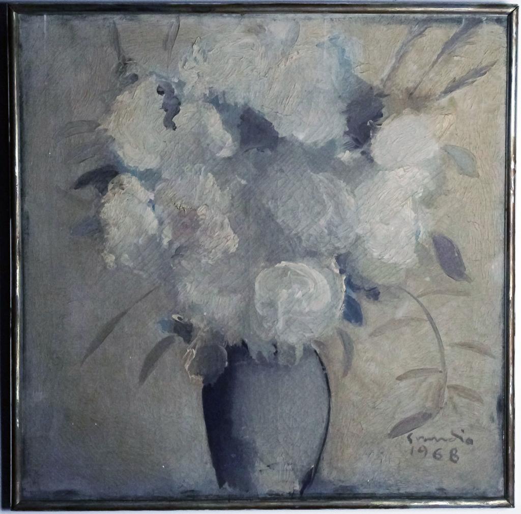 Mystery 1968 Floral Still Life Canvas Oil Painting (1 of 5)