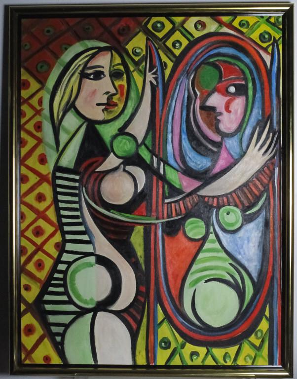 After: Picasso Study Oil On Canvas Cubist Painting (1 of 7)