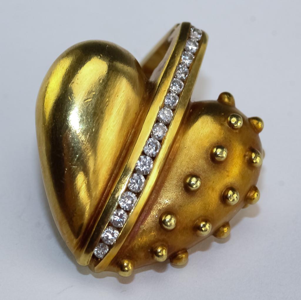 Judith Ripka 18k Gold Diamond Spiked Heart Pendant: Guaranteed Authentic Designed signed necklace enhancer style pendant by JUDITH RIPKA. Crafted of fine quality solid 18k yellow gold and diamonds. Features heart shape design with smooth and spike surf