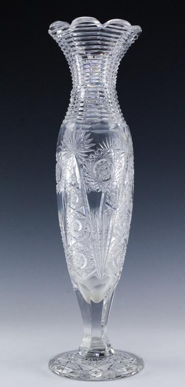 Antique 18" American Brilliant Cut Crystal Vase antique 18 american brilliant cut crystal vase