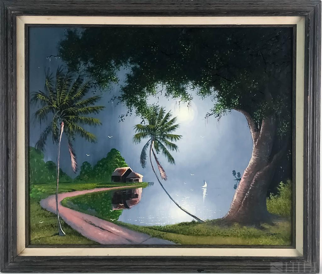 Johnny Daniels (1954-2009) Florida Highwaymen Painting: Johnny Hook Daniels (American, 1954-2009) Highwayman Painting Oil Painting on Board Signed Lower right Board: 20 in. x 24 in.; Frame: 24 in. x 28 in. Condition: Good condition. For inquiries, conditio