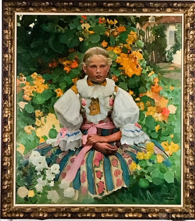 Leo Delitz 1882-1966 Slovakian Girl Oil Painting c.1900: Leo Delitz (Austrian, 1882-1966) Slovakian Girl, circa 1900 Oil on canvas Signed, L. Delitz, Lower right Canvas: 44 5/8 in. x 39 1/8 in.; Frame: 51 1/8 in. x 45 5/8 in. Condition: Good condition. For