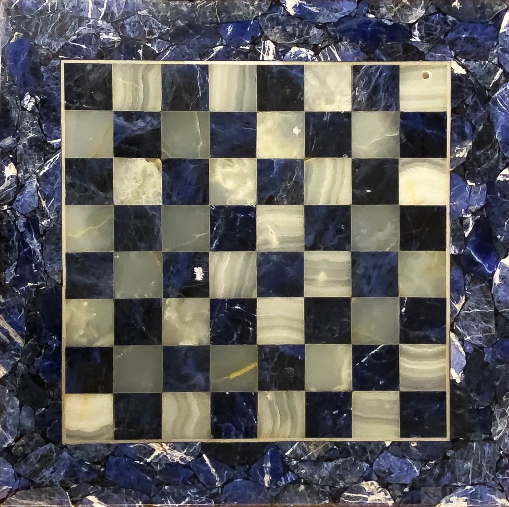 Sodalite and Alabaster Handmade Inlaid Chess Board (1 of 4)