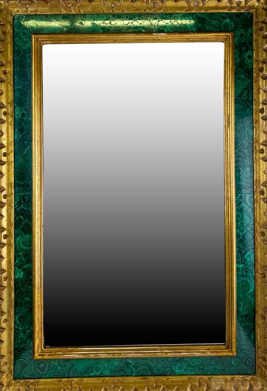 Italian Gilt Wood Inlaid Malachite Wall Mirror 31" (1 of 5)
