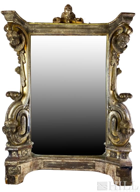 Antique European Gilt Wood Cherub Face Mirror (1 of 4)
