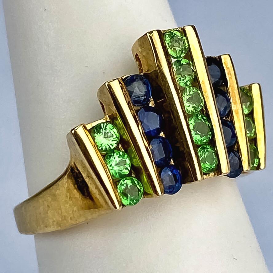Sapphire & Peridot Gemstone Crown 10k Gold Ring (1 of 6)