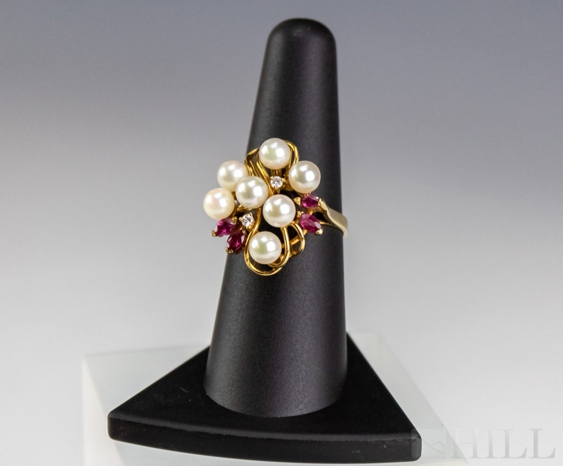 Vintage 1950's 14k Diamond Ruby & Akoya Pearl Ring (1 of 6)