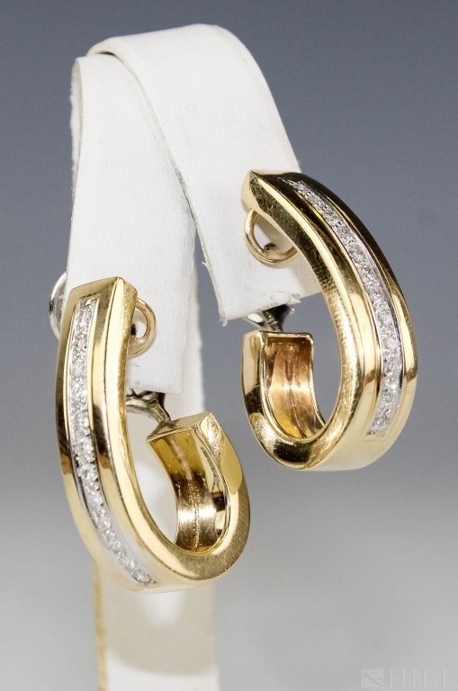 Pair 14k Gold 1/2 CT TW Diamond Half Hoop Earrings (1 of 4)