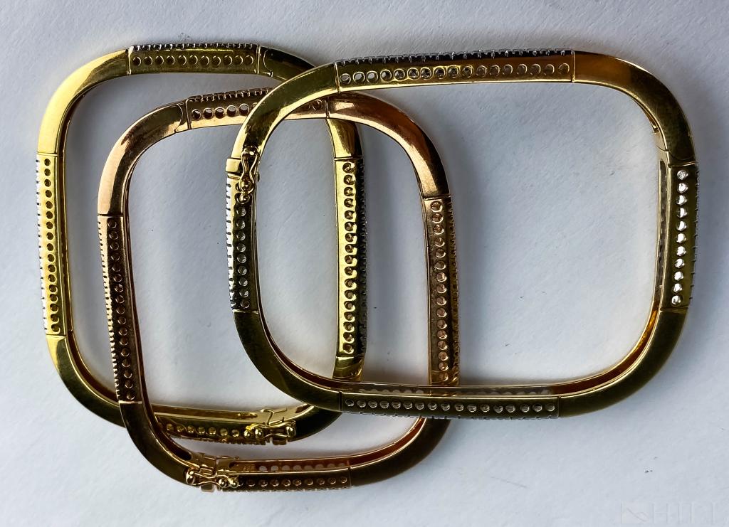 3 Rose & Yellow 14k Gold Diamond Bangle Bracelets (1 of 4)