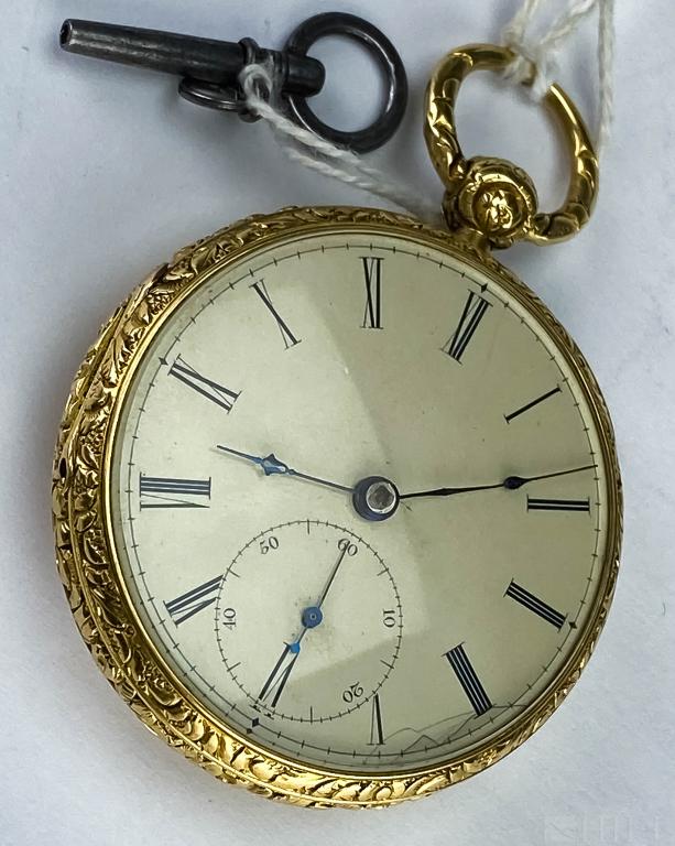 Antique 18k Open Face Key Wind Pocket Watch & Key (1 of 6)