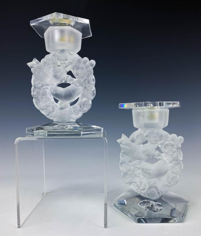 Pair Lalique French Crystal Mesanges Candlesticks (1 of 5)