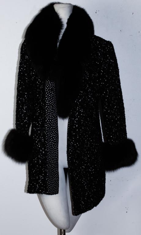 Leonard of Paris Black Fox Collar Evening Coat (1 of 7)