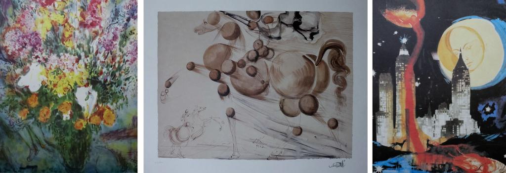 Lot of 3 Lithograph Prints By Marc Chagall & Dali (1 of 10)