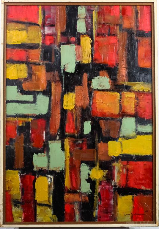 Mystery Artist Signed 1967 Modernist Oil Painting (1 of 4)