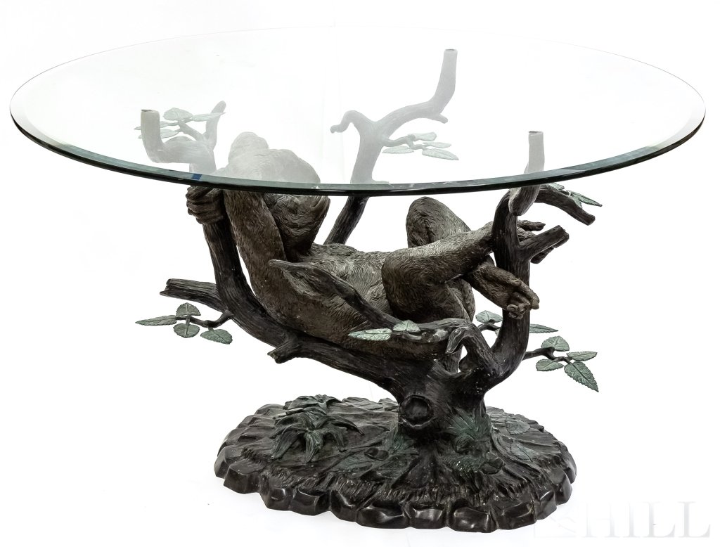 Maitland-Smith Bronze Monkey Table Round Glass Top (1 of 6)