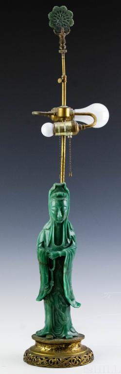 Vintage Chinese Export Carved Green Figural Lamp (1 of 5)