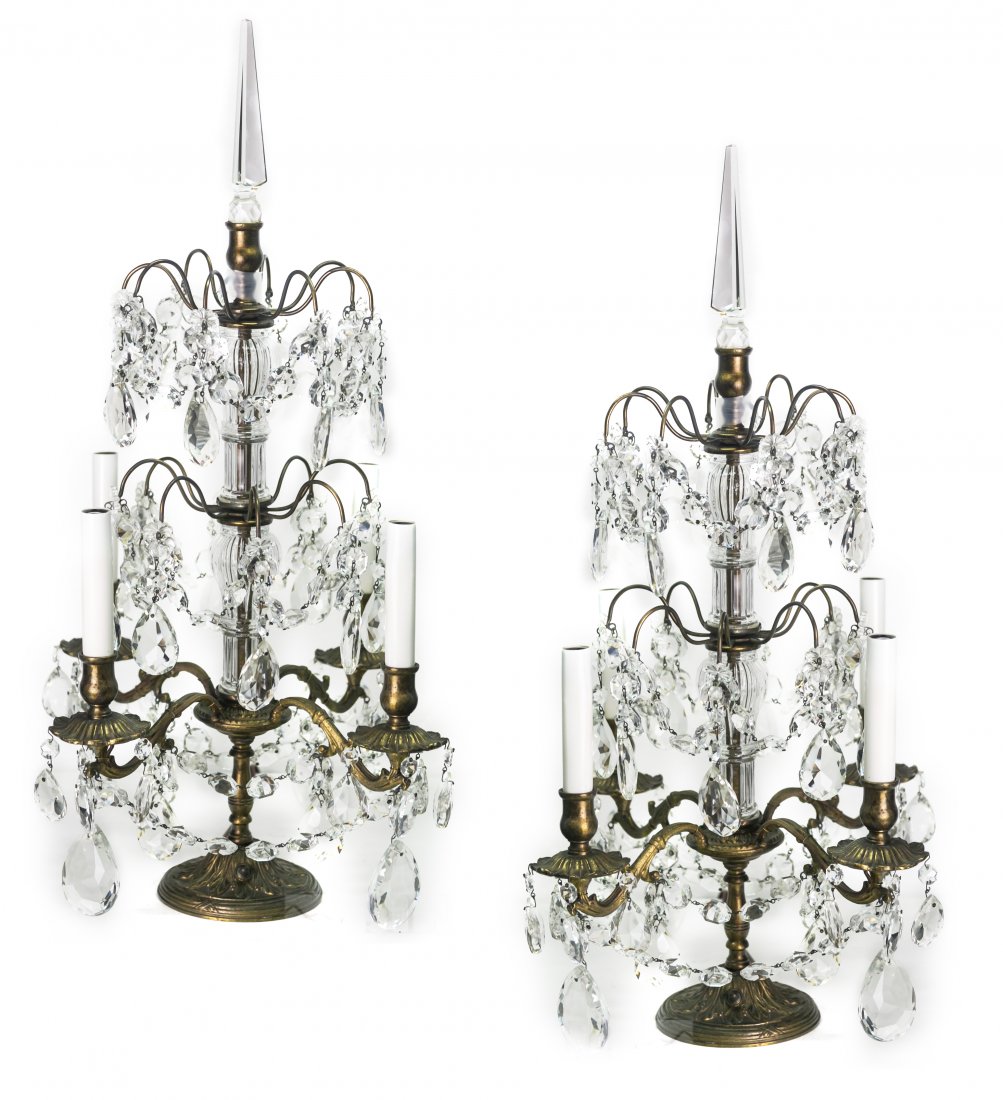 Pair Fancy French Style Crystal Set Bronze Lamps (1 of 7)
