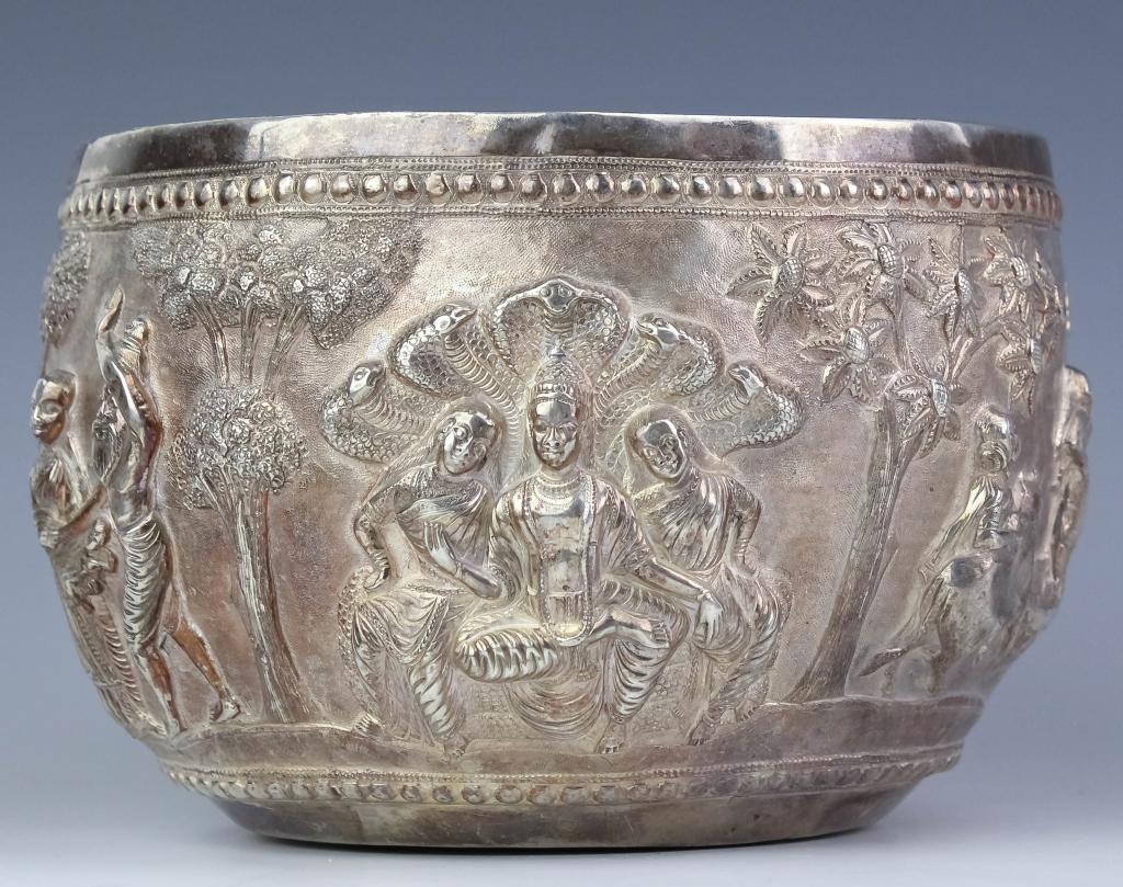 High Relief Figural Silver Asian, Middle East Bowl (1 of 3)