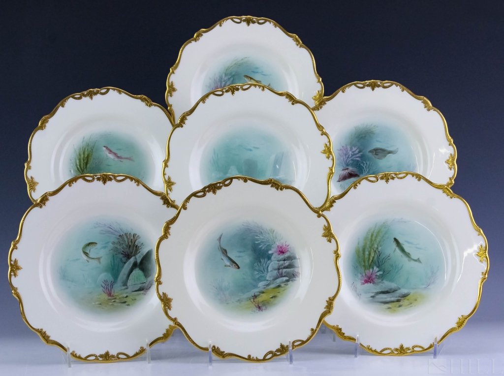 Set of 7 Caldwell Minton AH Wright HP Fish Plates (1 of 8)