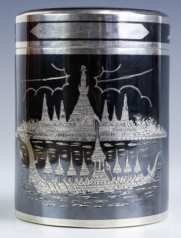 Siam Thailand Sterling Silver Niello Canister Jar (1 of 4)