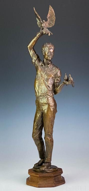 Parks Early 20th C Bronze Boy Birds Sculpture 20" (1 of 5)