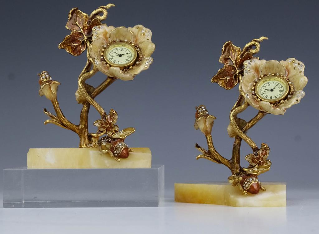 LOT 2 Jay Strongwater Enamel Dresser Clocks Marble (1 of 5)