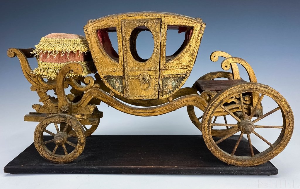 Antique Miniature Velvet Lined Wood Carriage Car (1 of 4)