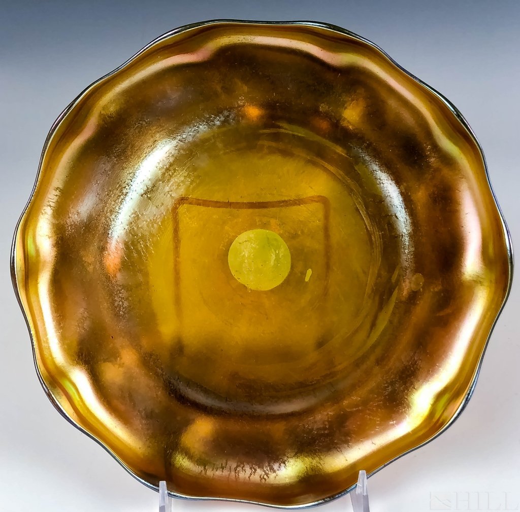 Tiffany Signed Gold Favrile Art Glass Round Dish (1 of 5)